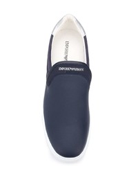 dunkelblaue Slip-On Sneakers aus Leder von Emporio Armani