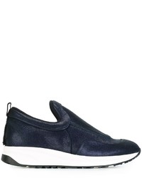 dunkelblaue Slip-On Sneakers aus Leder von Maison Margiela