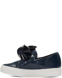 dunkelblaue Slip-On Sneakers aus Leder von Cédric Charlier