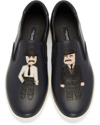 dunkelblaue Slip-On Sneakers aus Leder von Dolce & Gabbana