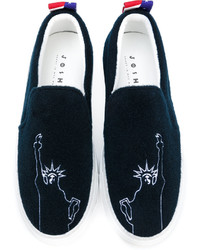 dunkelblaue Slip-On Sneakers aus Leder von Joshua Sanders