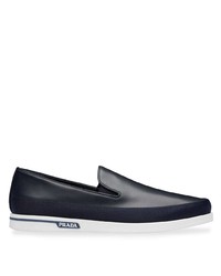 dunkelblaue Slip-On Sneakers aus Leder von Prada