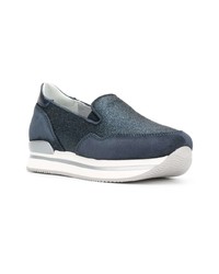 dunkelblaue Slip-On Sneakers aus Leder von Hogan