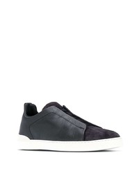 dunkelblaue Slip-On Sneakers aus Leder von Ermenegildo Zegna