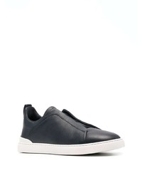 dunkelblaue Slip-On Sneakers aus Leder von Zegna