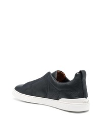 dunkelblaue Slip-On Sneakers aus Leder von Zegna