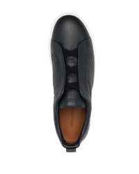 dunkelblaue Slip-On Sneakers aus Leder von Zegna