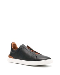 dunkelblaue Slip-On Sneakers aus Leder von Zegna