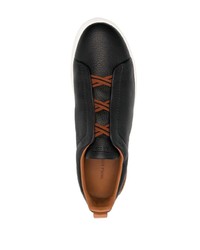 dunkelblaue Slip-On Sneakers aus Leder von Zegna