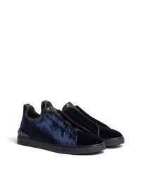 dunkelblaue Slip-On Sneakers aus Leder von Zegna