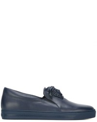 dunkelblaue Slip-On Sneakers aus Leder von Versace