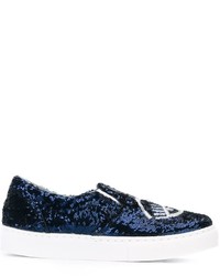 dunkelblaue Slip-On Sneakers aus Pailletten