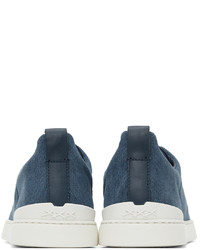 dunkelblaue Slip-On Sneakers aus Segeltuch von Ermenegildo Zegna