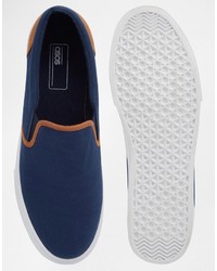 dunkelblaue Slip-On Sneakers aus Segeltuch von Asos