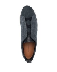dunkelblaue Slip-On Sneakers aus Segeltuch von Zegna