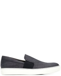 dunkelblaue Slip-On Sneakers aus Segeltuch von Lanvin