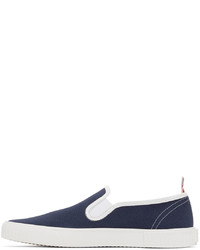 dunkelblaue Slip-On Sneakers aus Segeltuch von Thom Browne