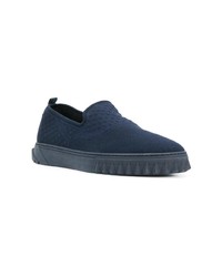 dunkelblaue Slip-On Sneakers aus Segeltuch von Salvatore Ferragamo