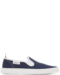 dunkelblaue Slip-On Sneakers aus Segeltuch von Thom Browne