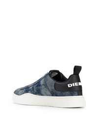 dunkelblaue Slip-On Sneakers aus Segeltuch von Diesel