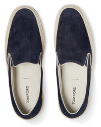 dunkelblaue Slip-On Sneakers aus Wildleder von Tom Ford