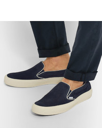 dunkelblaue Slip-On Sneakers aus Wildleder von Tom Ford