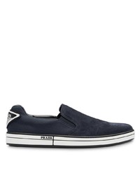 dunkelblaue Slip-On Sneakers aus Wildleder von Prada