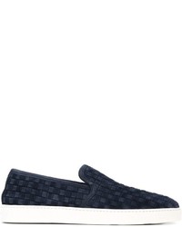 dunkelblaue Slip-On Sneakers aus Wildleder von Santoni