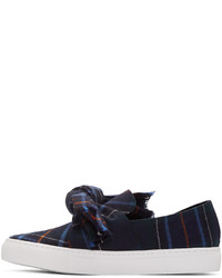 dunkelblaue Slip-On Sneakers mit Schottenmuster von Cédric Charlier