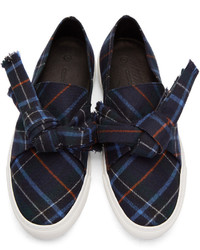 dunkelblaue Slip-On Sneakers mit Schottenmuster von Cédric Charlier