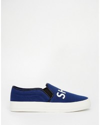 dunkelblaue Slip-On Sneakers von Pull&Bear