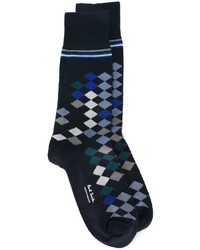 dunkelblaue Socken mit Schottenmuster