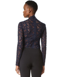 dunkelblaue Spitze Bluse von Monique Lhuillier