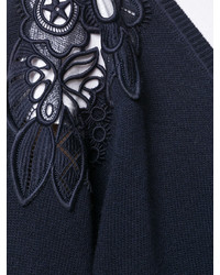 dunkelblaue Spitze Strickjacke mit Blumenmuster von Chloé