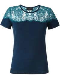 dunkelblaue Strick Spitze Bluse