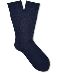 dunkelblaue Strick Wollsocken