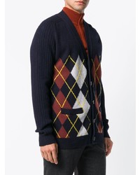 dunkelblaue Strickjacke mit Argyle-Muster von Pringle Of Scotland