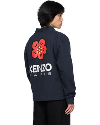 dunkelblaue Strickjacke mit Blumenmuster von Kenzo