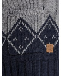 dunkelblaue Strickjacke mit einem Schalkragen mit Norwegermuster von Jack & Jones