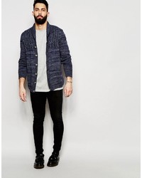 dunkelblaue Strickjacke mit einem Schalkragen von Asos