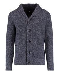 dunkelblaue Strickjacke mit einem Schalkragen
