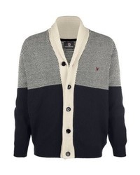 dunkelblaue Strickjacke mit einem Schalkragen von Jan Vanderstorm