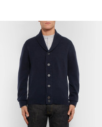 dunkelblaue Strickjacke mit einem Schalkragen von John Smedley