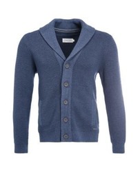 dunkelblaue Strickjacke mit einem Schalkragen von Pier One