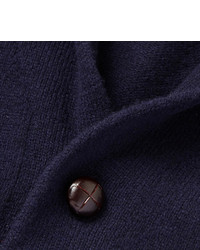 dunkelblaue Strickjacke mit einem Schalkragen von John Smedley