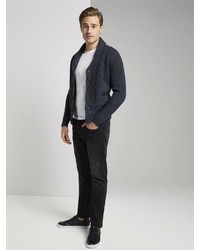 dunkelblaue Strickjacke mit einem Schalkragen von Tom Tailor