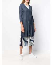 dunkelblaue Strickjacke mit einer offenen Front von Pleats Please By Issey Miyake