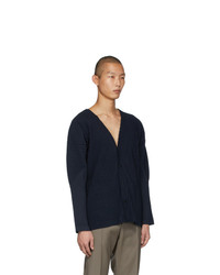 dunkelblaue Strickjacke von Homme Plissé Issey Miyake