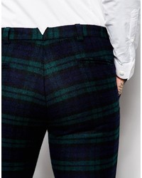 dunkelblaue und grüne Anzughose mit Schottenmuster