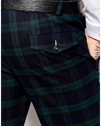 dunkelblaue und grüne Anzughose mit Schottenmuster